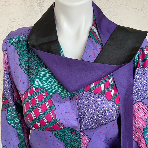VTG Jeweltone Blouse w/Scarf or Selfbelt - Picture 2 of 8